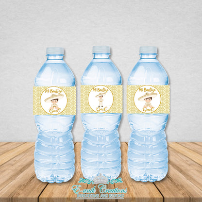 Etiquetas para Botellas de Agua Charrito Dorado