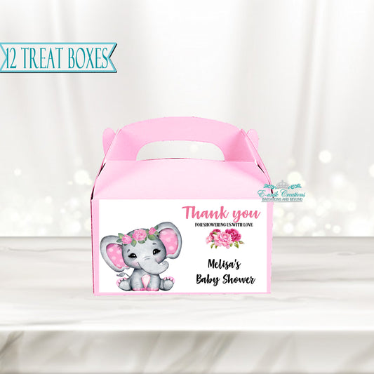 Pink Floral Elephant Treat Boxes