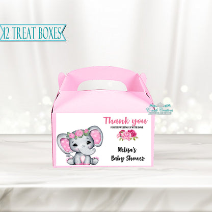 Pink Floral Elephant Treat Boxes