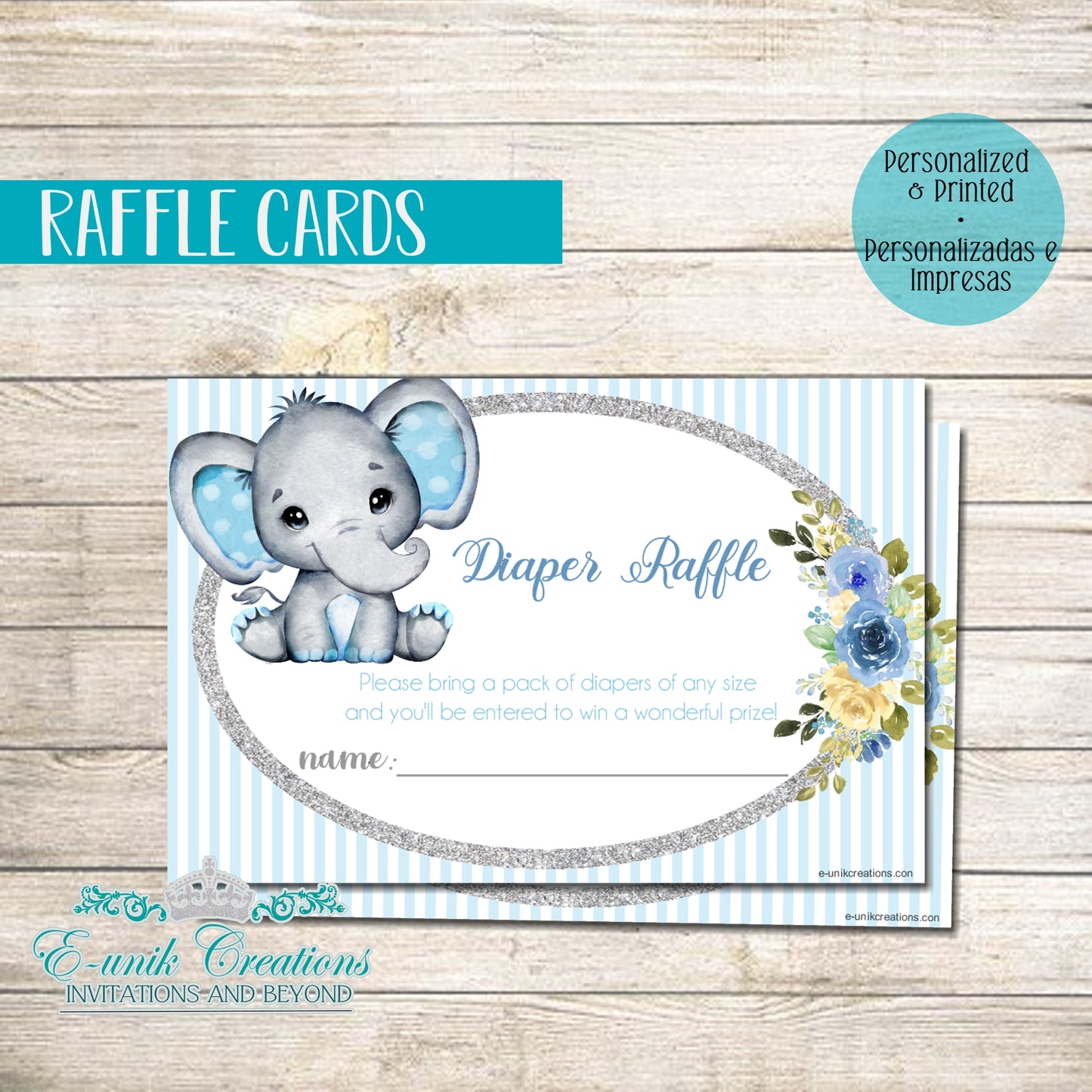 Boy Blue Elephant Diaper Raffle Card