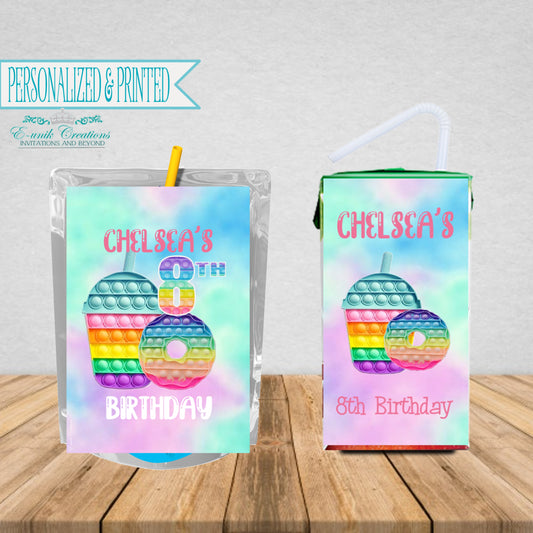 Etiqueta de bolsa/caja de jugo Pop It - Decoración de cumpleaños Pop It