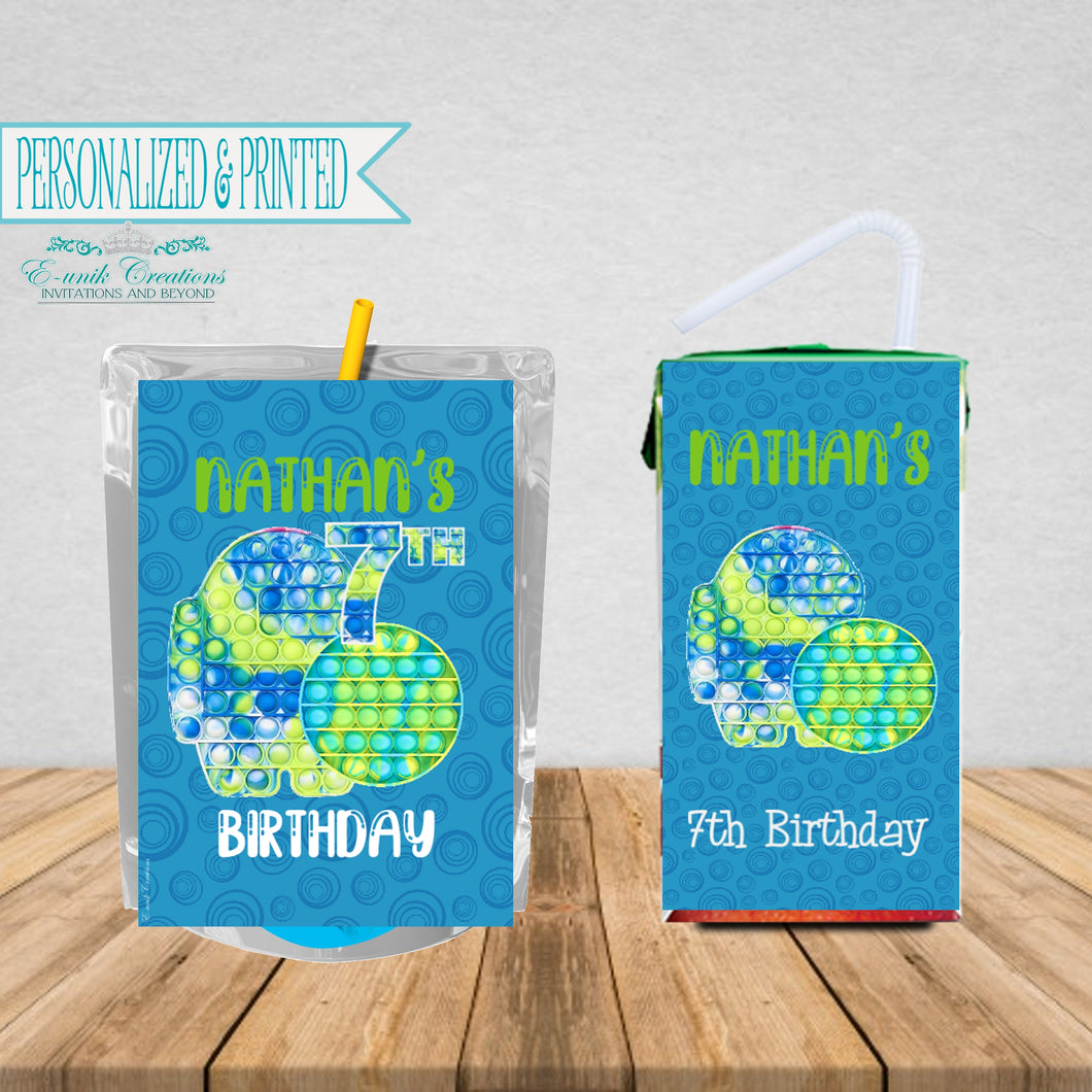 Pop It Juice Bag/Box Label - Green Blue Pop It Birthday Decoration