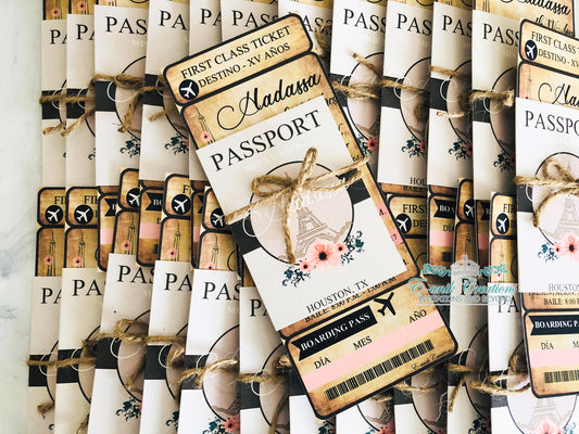 Tarjeta de embarque de París, Invitación de tarjeta de embarque, Invitación de pasaporte de París, Quinceañera de París