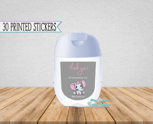 Girl Pink Elephant Sanitizer Labels