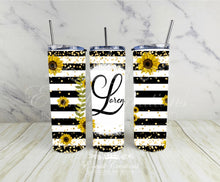 Load image into Gallery viewer, Black Striped Sunflower Tumbler
