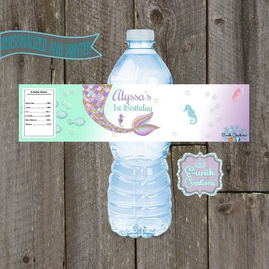 Mermaid Water Bottle Labels, Under The Sea Party, Mermaid Tail Labels,