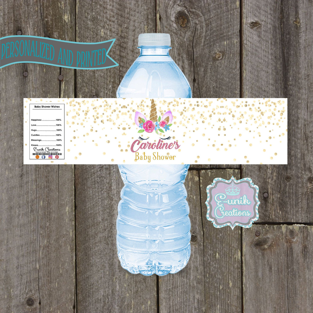 Unicorn Water Bottle Labels, Magical Party Wrappers