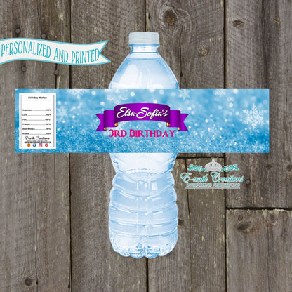 Frozen Bottle Labels, Frozen Party Favors, Snowflake Party Label