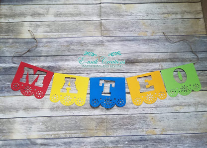 Papel Picado Banner, Mexican Fiesta Bunting, Picado Birthday Banner, Coco Papel Picado Name Banner