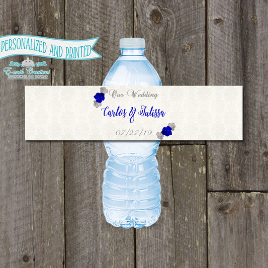 Royal Blue Water Bottle Labels, Royal Blue Wedding Labels,