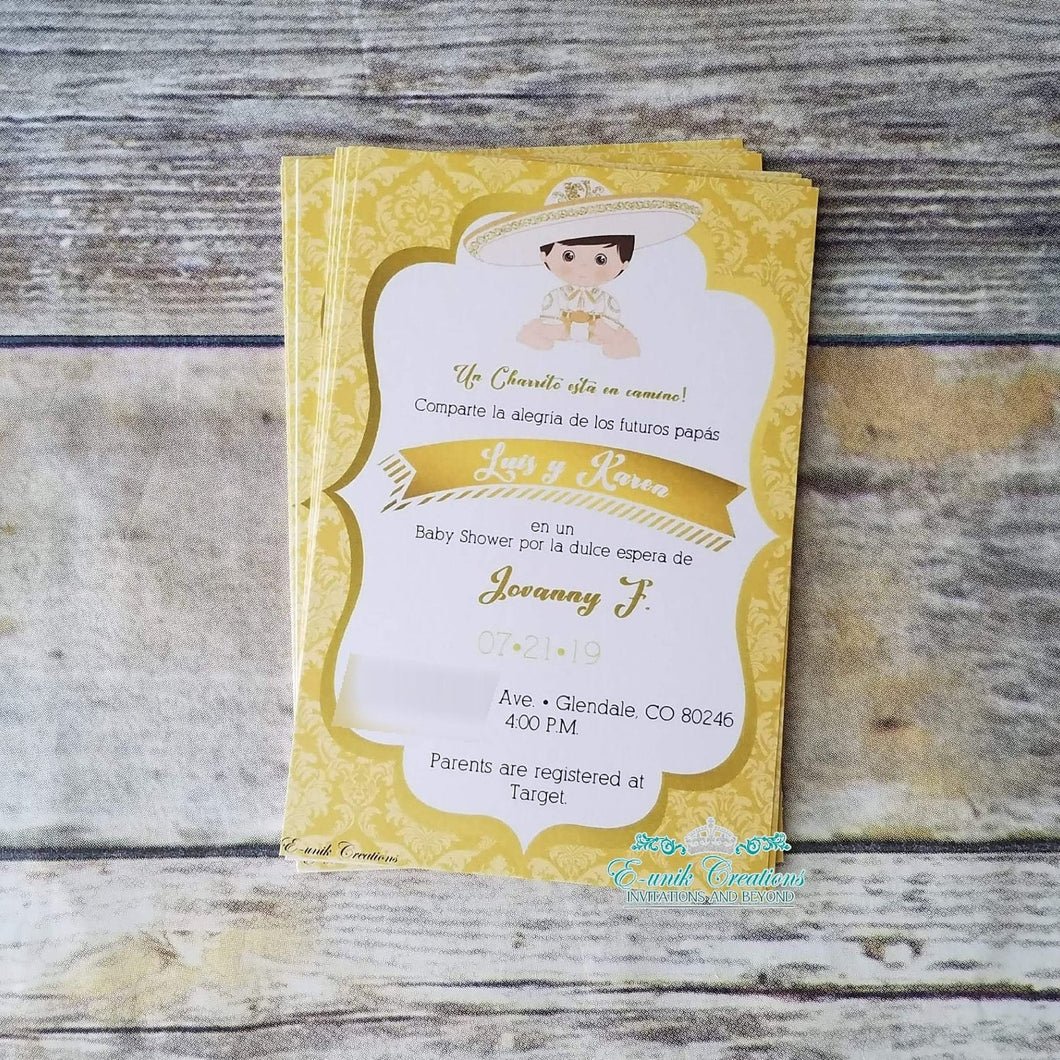 Gold Baby Charro Printed Invitations