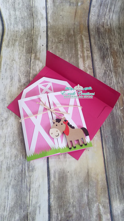 Horse Pink Barn Invites