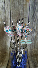 Load image into Gallery viewer, Sugar Skull Straws, Decorative Straws, Day of the Dead Decor
