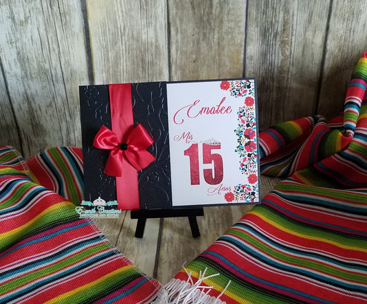 Black and Red Mexican Floral Quinceanera or Sweet 16 Invitations. 10pcs