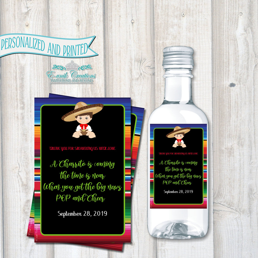 Charrito Wine Labels, Charro Baby Shower, Fiesta Theme Favors. BC120519