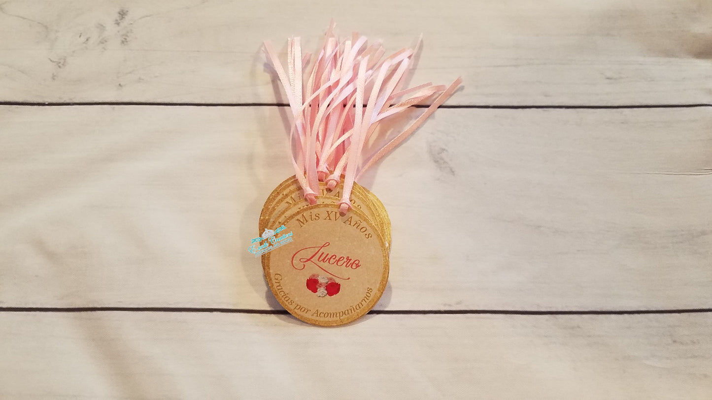 Rose Gold Tags, Quinceañera Favors Tags, Gold Sweet 16 Tags, Rose Floral Printed Tags
