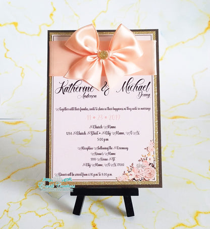 Peach Brown Bow Invitation