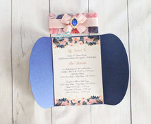 Load image into Gallery viewer, Navy Blue Blush Floral Invitations
