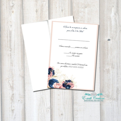 Navy Blue Blush RSVP Card. Q20200217