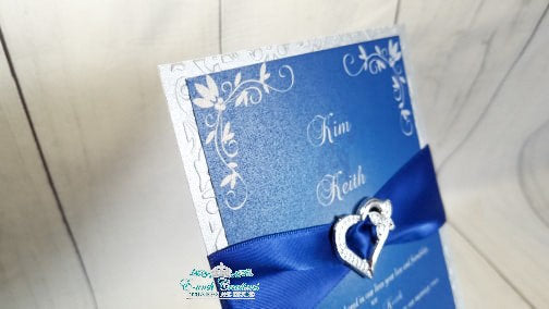 Royal Blue and Silver Buckle Wedding Invitation