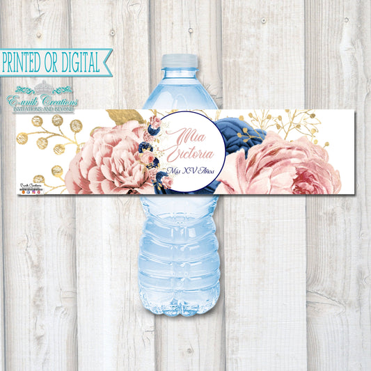 Navy Blue & Blush Floral Label