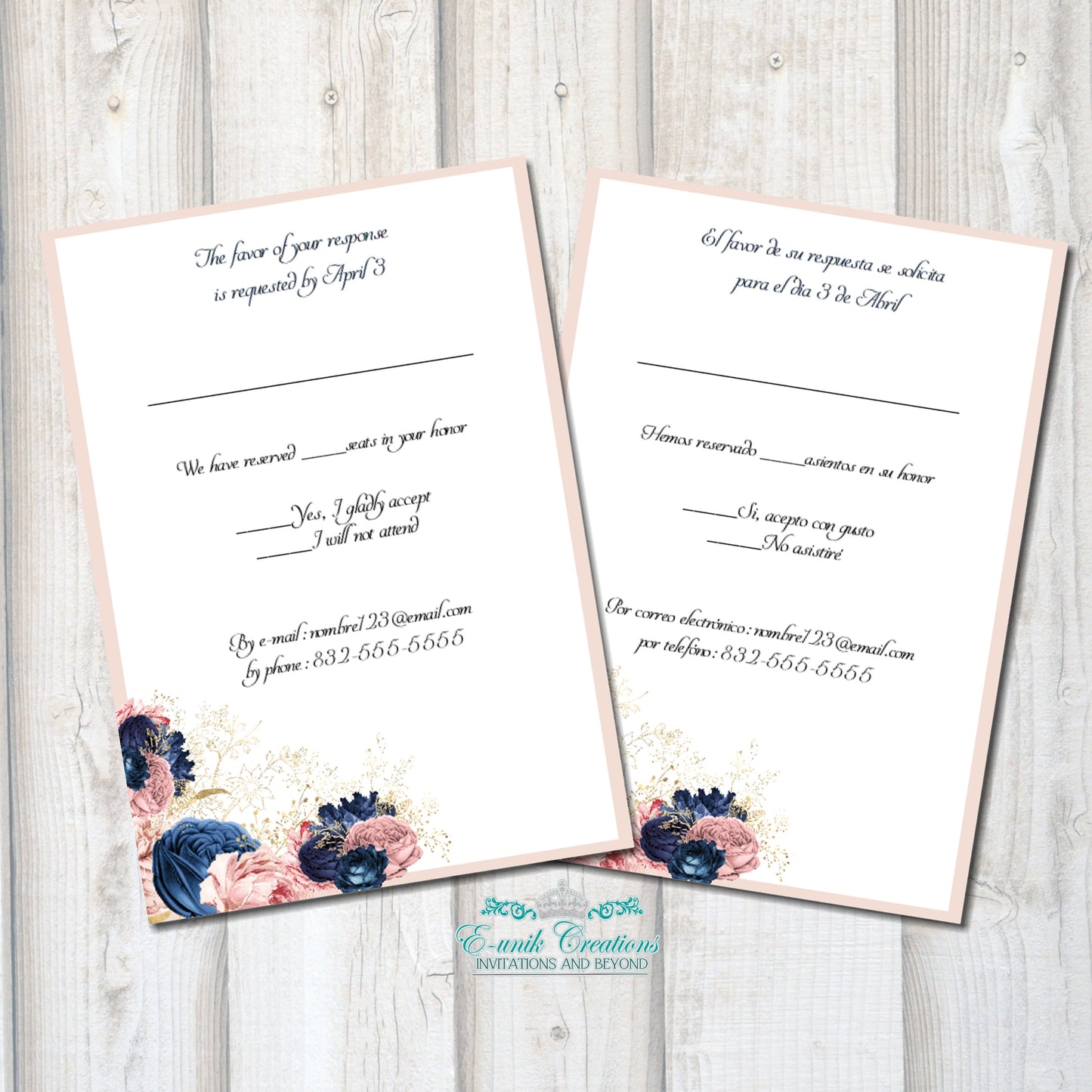 Navy Blue Blush RSVP Card. Q20200217