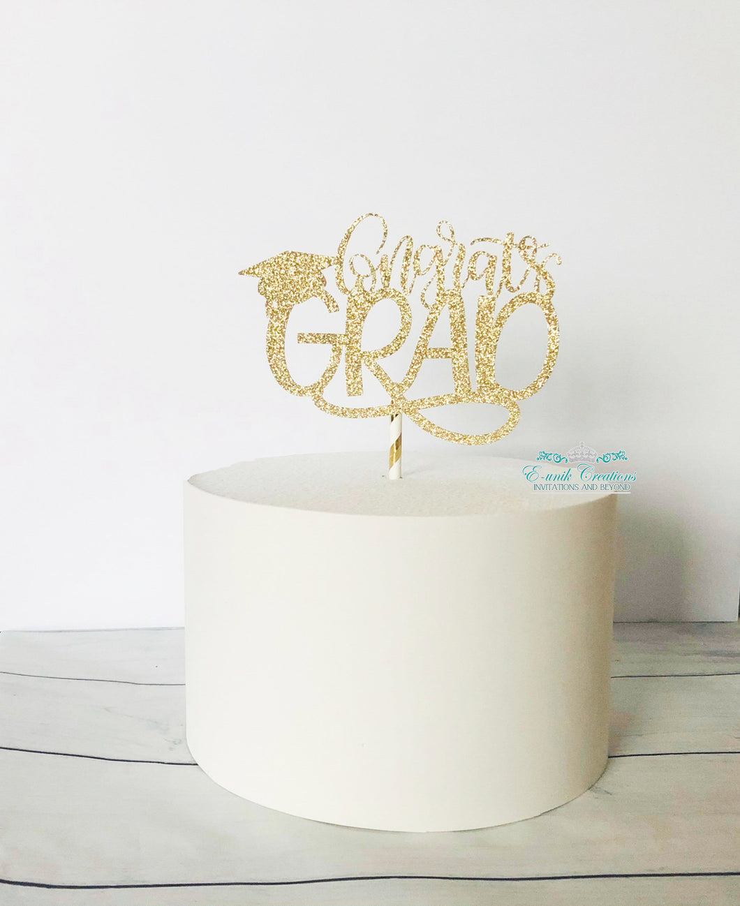 Graduation Cake Topper - Gold Glitter