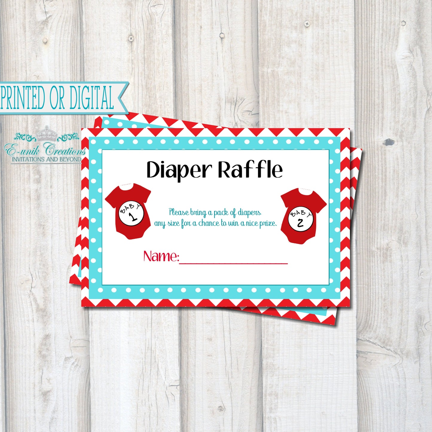 Baby 1 Baby 2 Diaper Raffle Cards