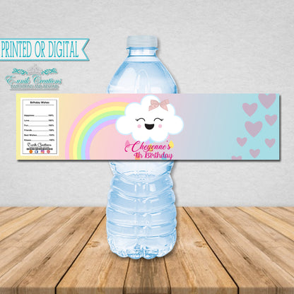 Etiquetas de agua arcoíris, Kawaii Rainbow, Cloud 9 Party. RC0528