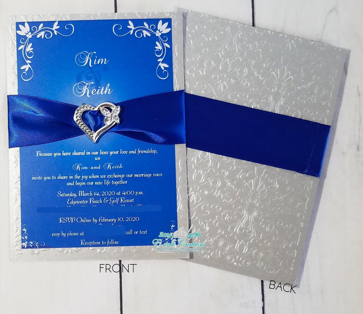 Royal Blue and Silver Buckle Wedding Invitation