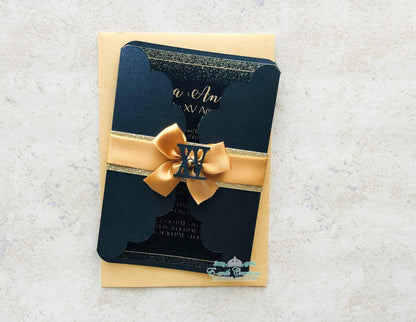 Invitaciones falsas en negro y dorado