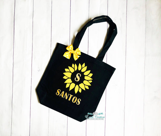Sunflower Tote Bag, Name Canvas Bag. SF0510