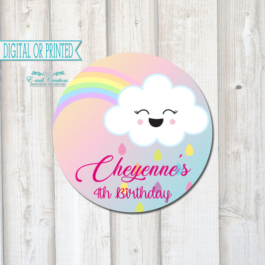 Rainbow Cloud Party, Cloud 9 Party, Happy Cloud Label, Kawaii Cloud Sticker. RC0528