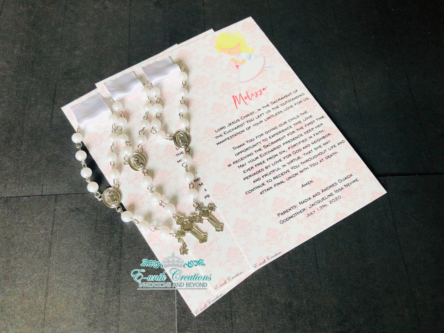 Girl First Communion Rosary Favors, Girl Communion Favours, 1st Communion Prayer Card Favor GC202013