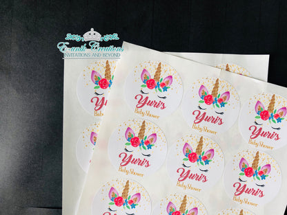 Glitter Unicorn Sticker, Personalized Unicorn Label, Printed Envelope Sealer