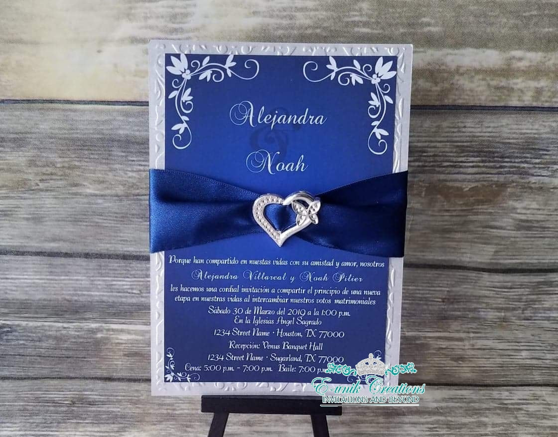 Navy Blue and Silver Buckle Invitation