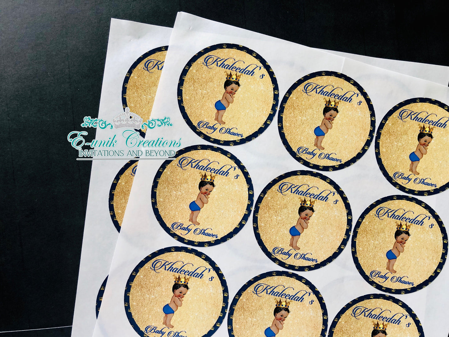 Prince Stickers, Baby Prince Labels, Royal Birthday, Royal Blue and Gold