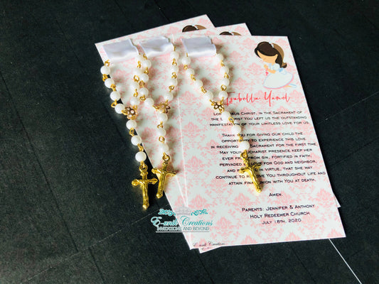 Favores del rosario de la primera comunión de la muchacha, favores de la comunión de la muchacha, favor de la tarjeta de oración de la primera comunión GC202013