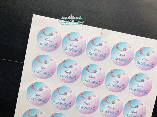 Mermaid Stickers, Mermaid Tail Sticker, Mermaid Party Supplies, Personalized Sticker