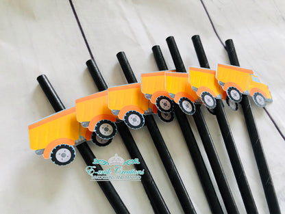 Construction Straws, Decorative Straws, Construction Party, Dumper Truck