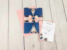 Load image into Gallery viewer, Navy Blue Blush Floral Invitations
