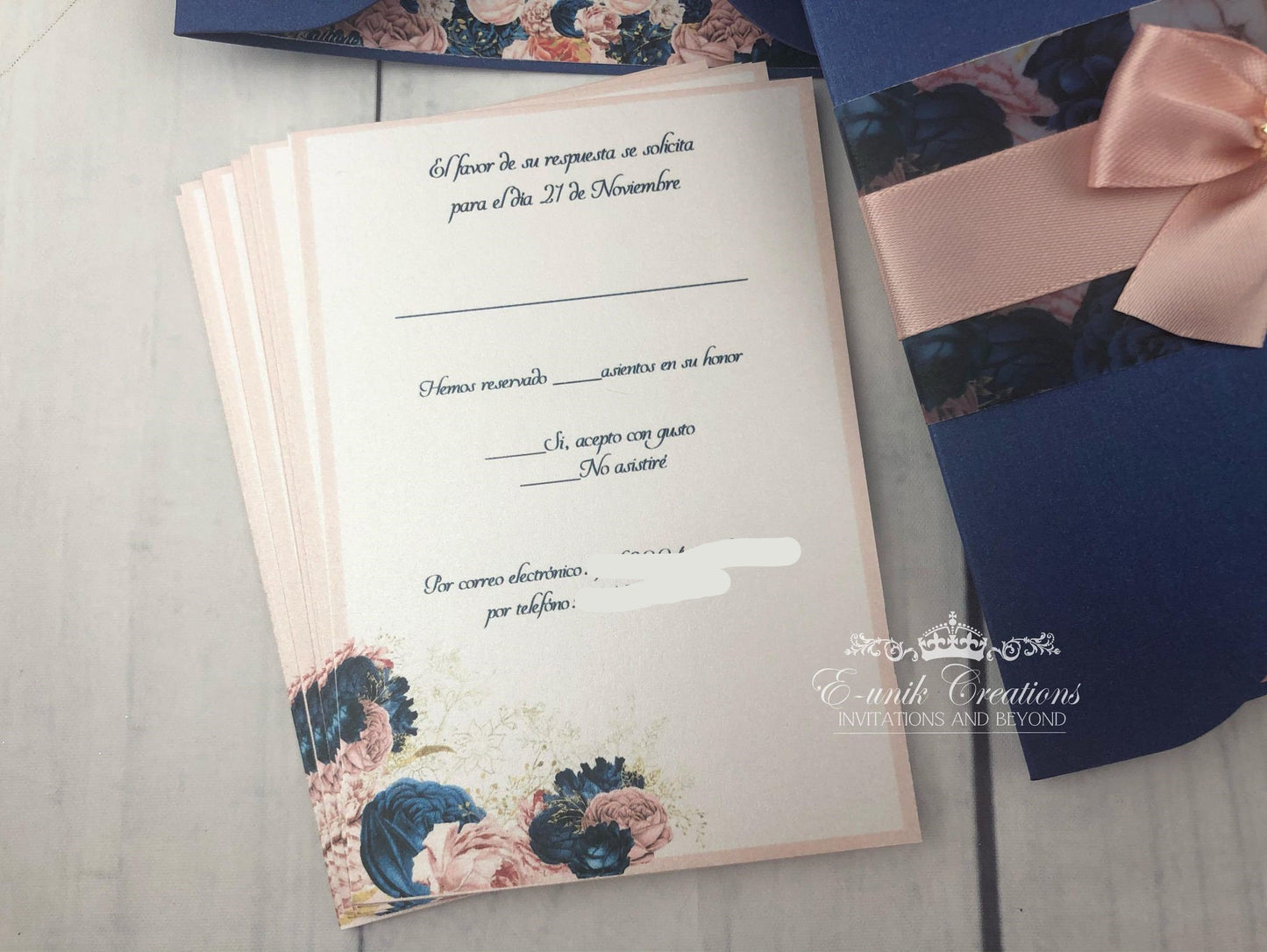 Navy Blue Blush RSVP Card. Q20200217