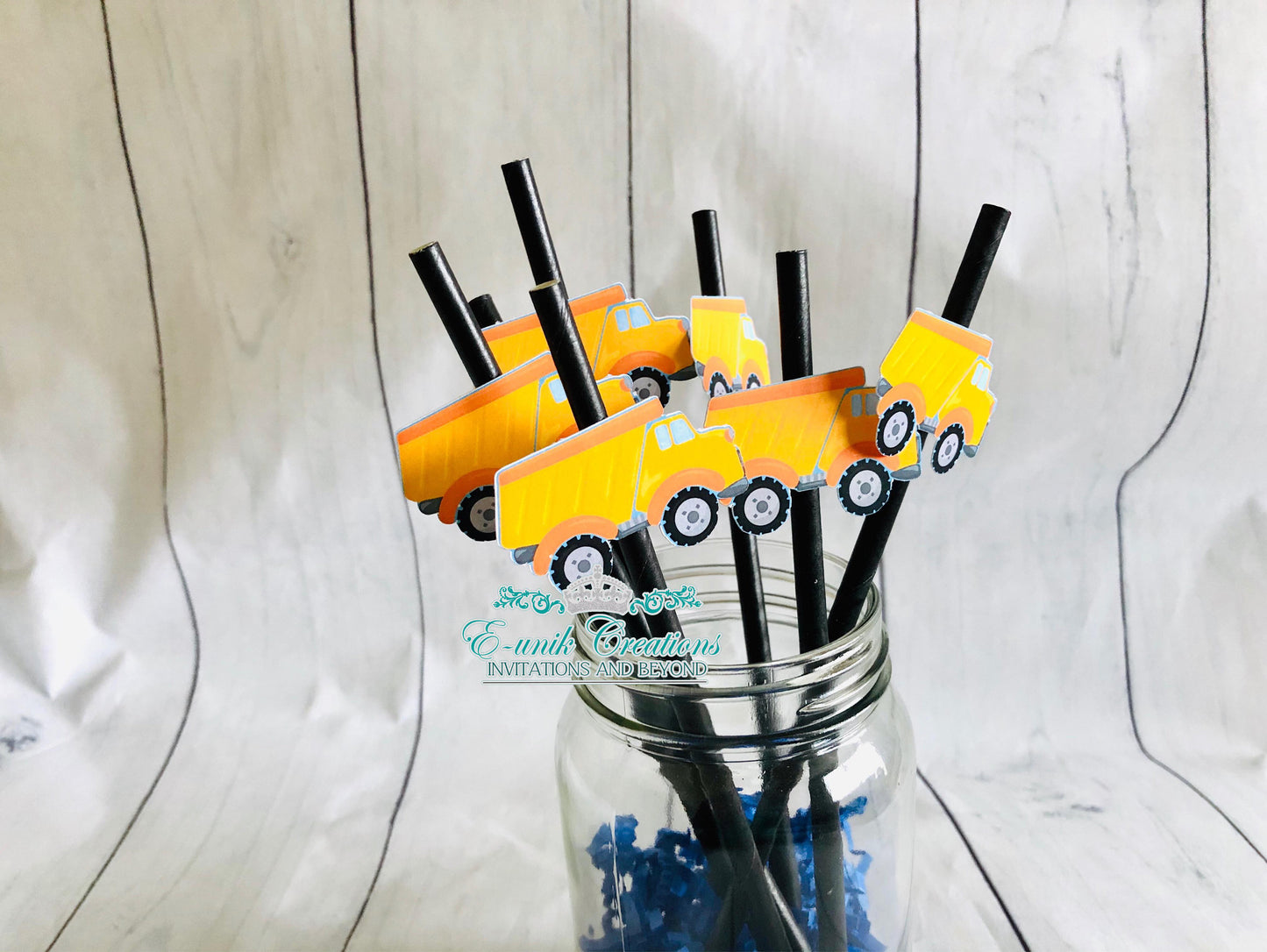 Construction Straws, Decorative Straws, Construction Party, Dumper Truck