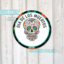 Load image into Gallery viewer, Sugar Skull Sticker, Floral Skull Label, Dia de los Muertos
