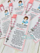 Load image into Gallery viewer, Girl Baptism Favors, Pink Rosary Favors, Prayer Card Rosary
