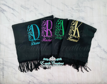 Load image into Gallery viewer, Black Fleece Scarf With Colored Initial/Name
