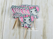 Load image into Gallery viewer, Pink Floral Elephant Cupcake Toppers
