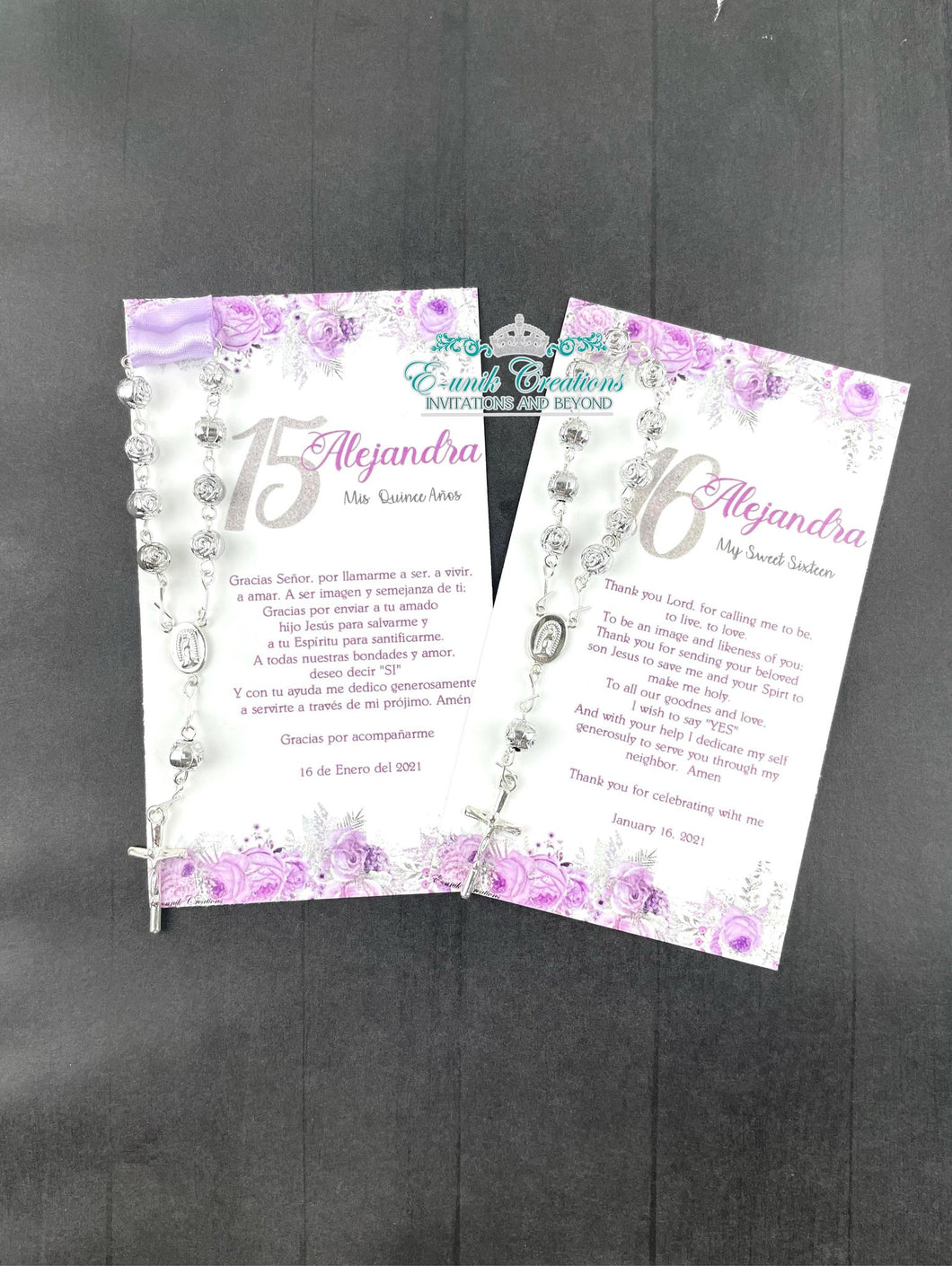 Lilac and Silver Quinceanera & Sweet 16 Rosary Favors
